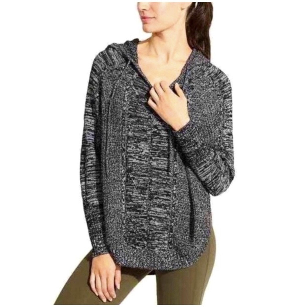Athleta Black‎ Marled Merino Wool Blend Hooded Knit Sweater Oversized Women's XS
